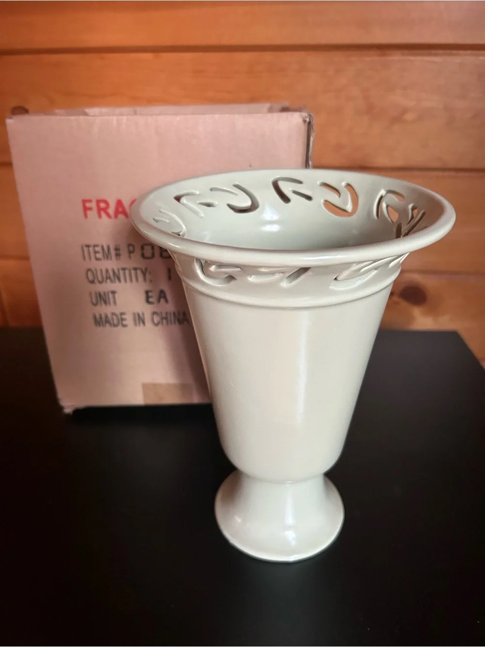 Decorative Sage Green Ceramic Pedestal Vase with Cutout Rim